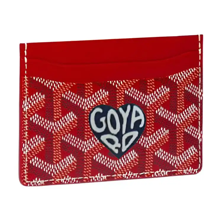 GOYARD Saint Sulpice Canvas With Leather Dog's Teeth Card Holder Card Holder Unisex Red & Dark Blue Small Heart
