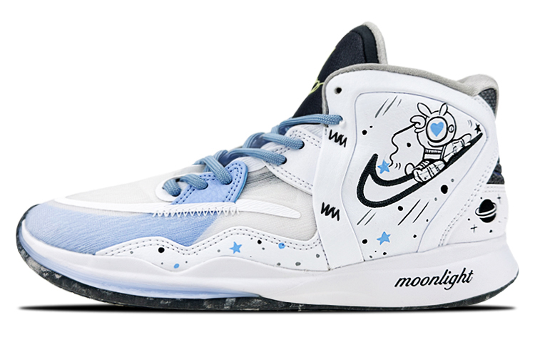 Nike Kyrie 8 Infinity Slip Resistant Abrasion Resistant Mid top Basketball Shoes Unisex White Blue