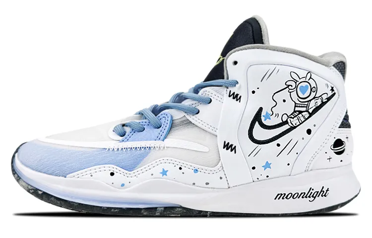 Nike Kyrie 8 Infinity Slip Resistant Abrasion Resistant Mid top Basketball Shoes Unisex White Blue