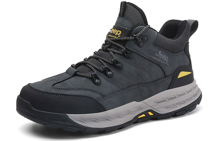 Jeep Mountaineering Collection Slip Resistant Abrasion Resistant Mid top Outdoor Shoes Men’s Black Gray