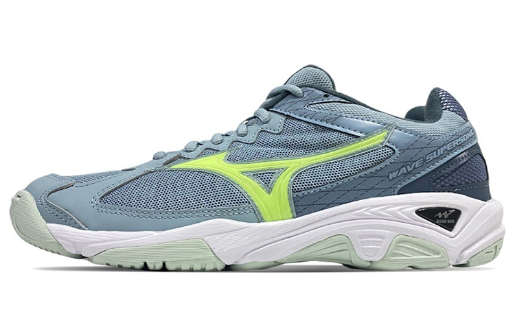 Mizuno Wave Supersonic Cn low-top cushioning and breathable volleyball shoes for men and women, gray blue green