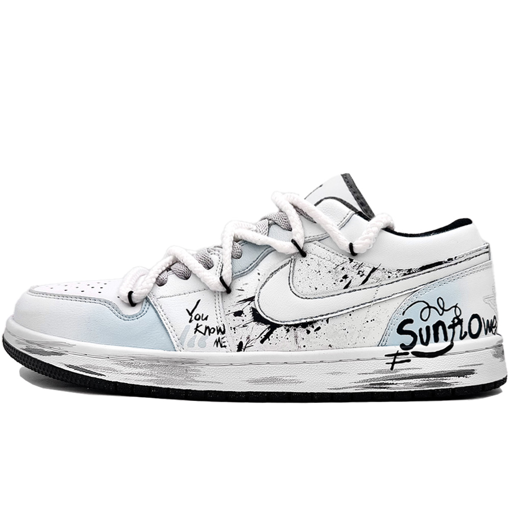 Jordan Air Jordan 1 ‘Wolf Grey’ Mercury Record Low top Vintage Basketball Shoes Unisex White Blue