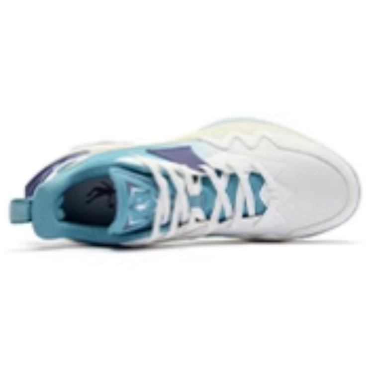 QIAODAN Cushioning Slip Resistant Lightweight Low top Basketball Shoes Men’s White Blue
