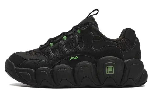 FILA Croissant Textile, Synthetic Leather, TPU Cushioning Low top Chunky Sneakers Men's Black Fleece Lined