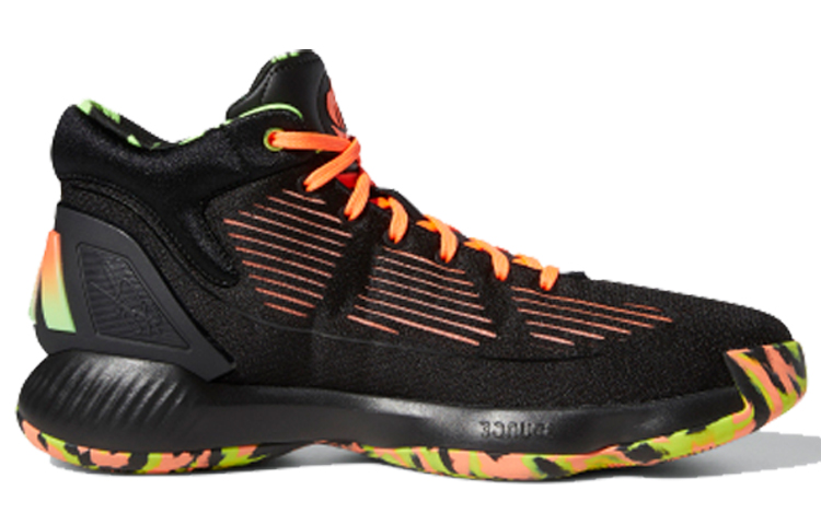 Мужские кроссовки adidas D Rose 10 (черный / оранжевый / зеленый) — Чёрный / оранжевый / зелёный — фото 2