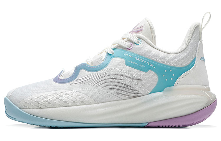 Anta Fabric Cushioning Slip Resistant Abrasion Resistant Low top Basketball Shoes Men’s White Purple Blue
