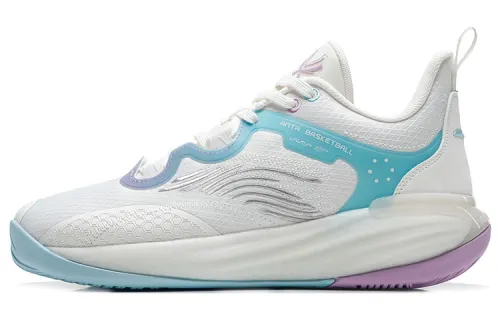 Anta Fabric Cushioning Slip Resistant Abrasion Resistant Low top Basketball Shoes Men's White Purple Blue