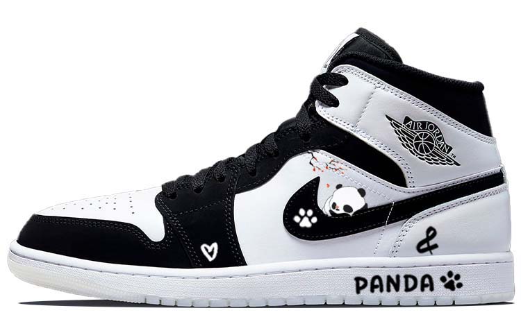 Jordan Air Jordan 1 SE Waxberry Tarepanda, Lazy Panda Comfortable Mid top Vintage Basketball Shoes Men’s Black White