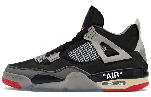 OFF WHITE X Jordan Air Jordan 4 Vintage Basketball Shoes Men's Mid Top Black Red