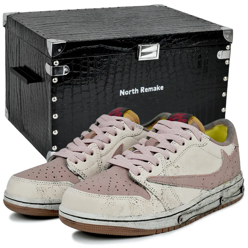 Travis Scott x Jordan Travis Scott X Air Jordan Abrasion Resistant Low top Vintage Basketball Shoes Unisex Pink White