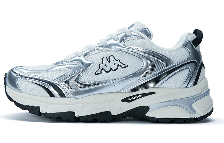 Kappa Textile, Synthetic Leather Abrasion Resistant Breathable Low top Chunky Sneakers Unisex White Silver