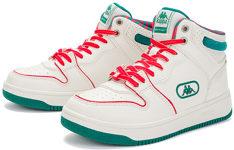 Kappa Abrasion Resistant Mid top Vintage Basketball Shoes Unisex White Green