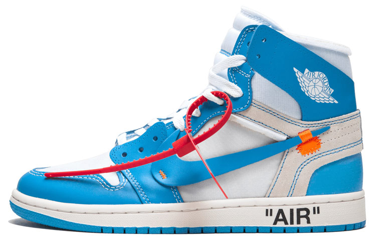 Кроссовки OFF-WHITE x Jordan Air Jordan 1 Retro High "UNC" (голубые)