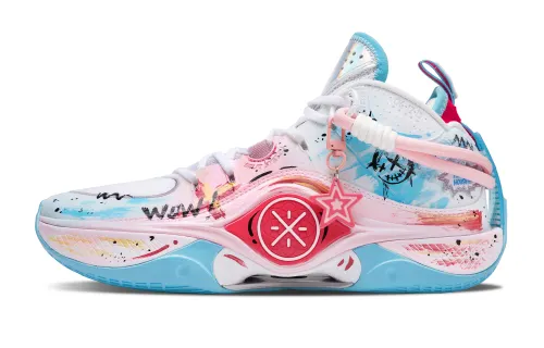 Li Ning Cushioning Impact Resistant Rebound Low top Basketball Shoes Men's White Blue Pink
