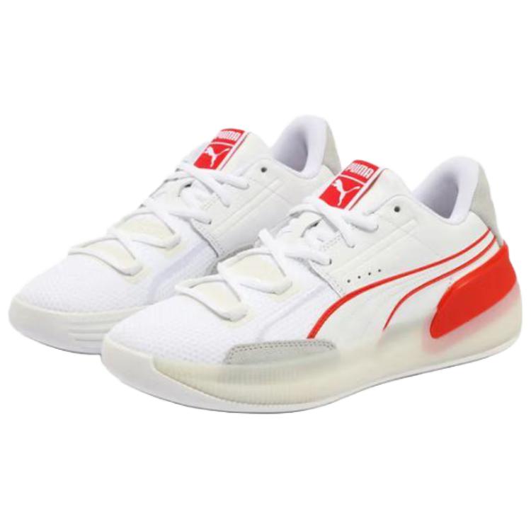 PUMA Clyde Hardwood Slip Resistant Abrasion Resistant Low top Basketball Shoes Unisex White Red