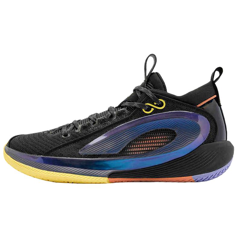 QIAODAN Cushioning Slip Resistant Abrasion Resistant Mid top Basketball Shoes Men’s Black Orange