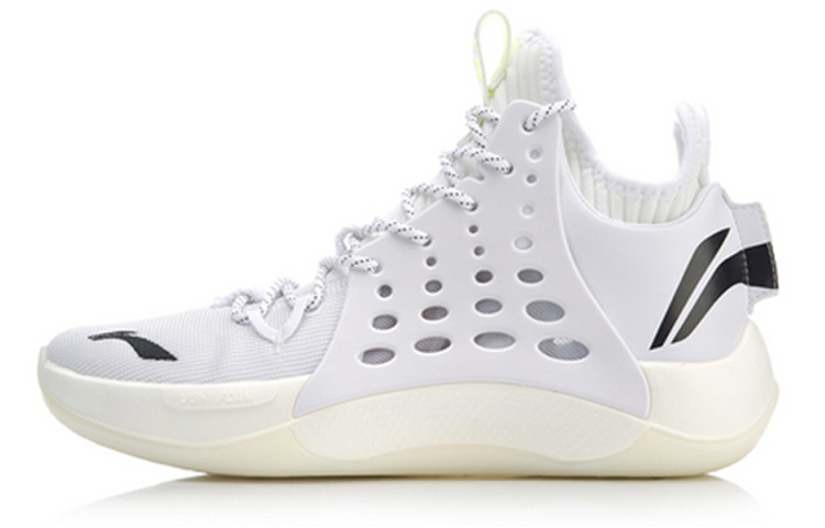 LiNing Sonic 7 Fashion Mesh Shock Absorbing, Anti-slip and Wear Resistant, Middle-top Light Foam Practical Basketball Shoes Men's White and Black