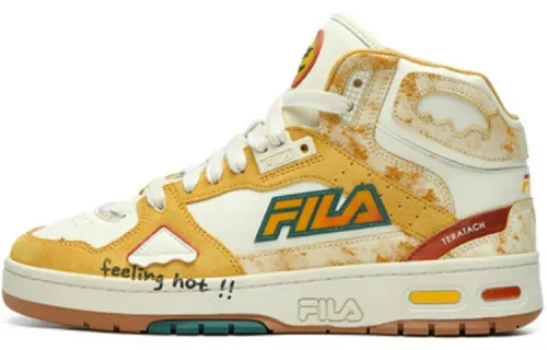 FILA FUSION Teratach Textile, Synthetic Leather, Split Suede Mid top Vintage Basketball Shoes Men's Induction Yellow