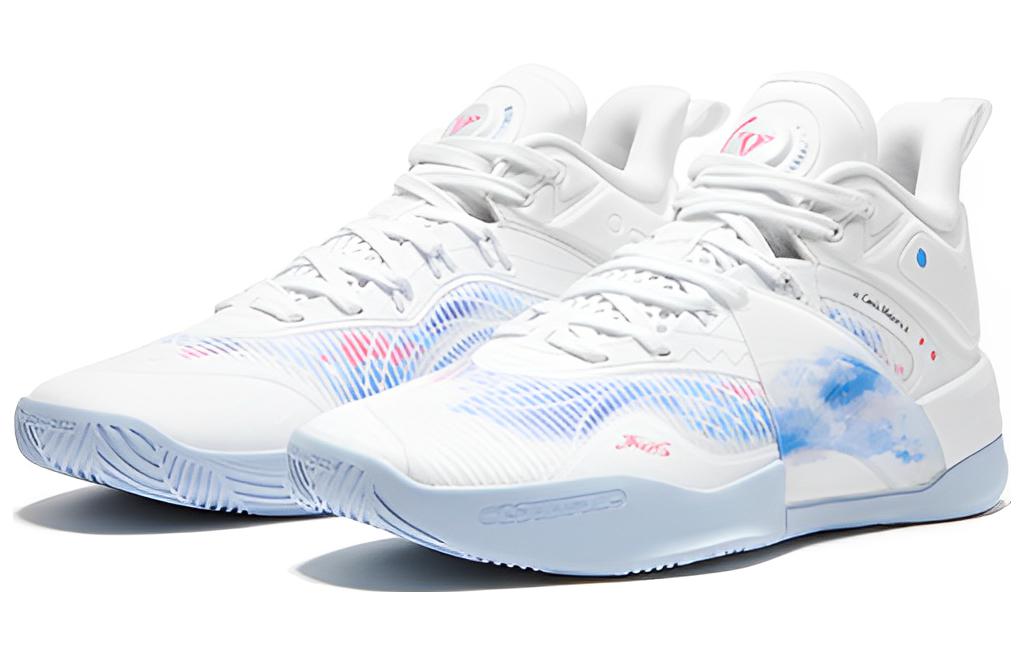 QIAODAN Fang Pro 2 Cushioning Slip Resistant Abrasion Resistant Mid top Basketball Shoes Men’s White Blue