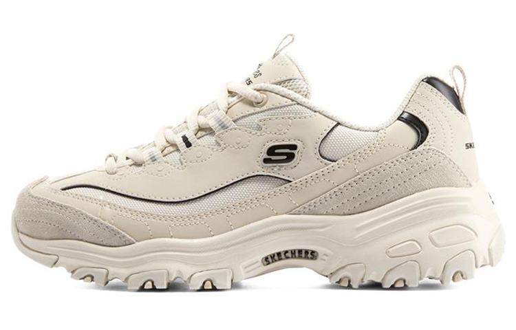 Skechers Skechers D'LITES 1.0 Mocha Bear black lace-up, shock-absorbing, wear-resistant, lightweight, height-increasing, low-top dad shoes, women's style, beige and black