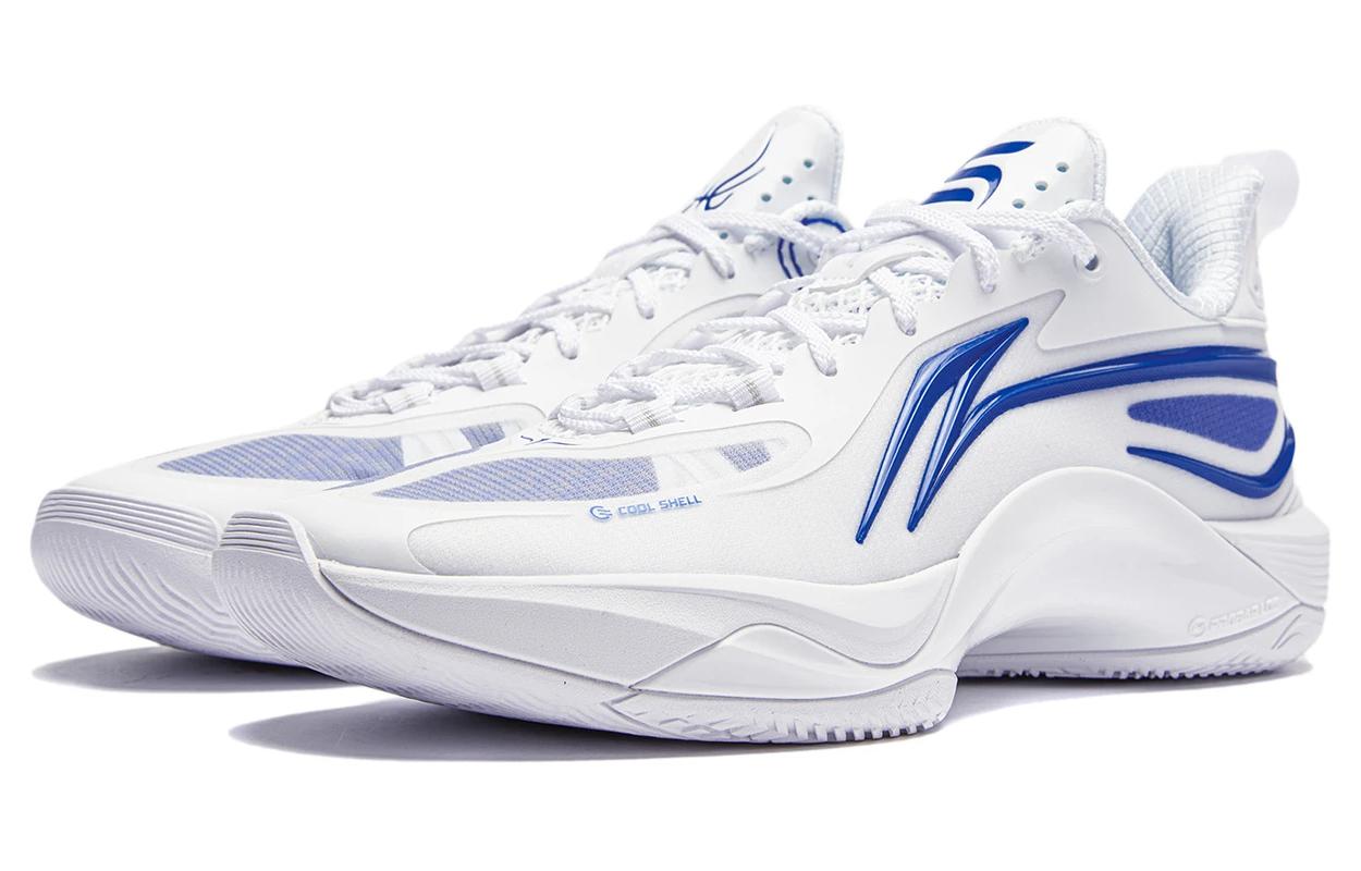 Li Ning Comfortable Cushioning Slip Resistant Abrasion Resistant Breathable Low top Basketball Shoes Men’s White Blue