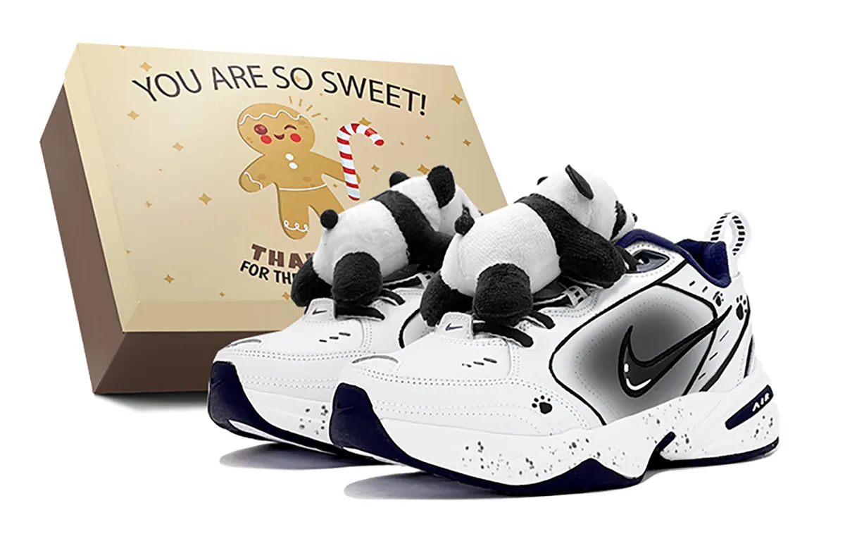Nike Air Monarch 4 Synthetic Leather, Leather Low top Chunky Sneakers Unisex White Black