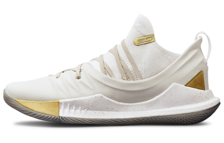 Under Armour CURRY 5 White Gold Curry 5 non-slip shock-absorbing low-top practical basketball shoes men's platinum