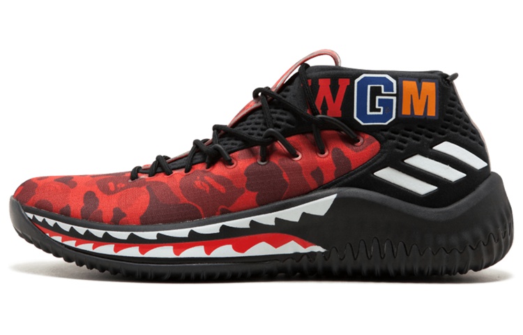 Adidas D Lillard 4 A BATHING APE RED BAPE Lillard co -branded shark relatives and friends non -slip lightweight low -top basketball shoes men's and female camouflage