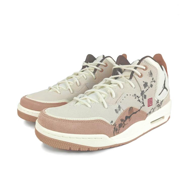 Jordan Courtside 23 Textile, Split Cow Leather Abrasion Resistant Mid top Vintage Basketball Shoes Men’s Brown White