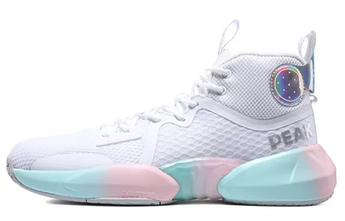 PEAK Cushioning Slip Resistant Abrasion Resistant Breathable Height Increasing Mid top Basketball Shoes Men's All White