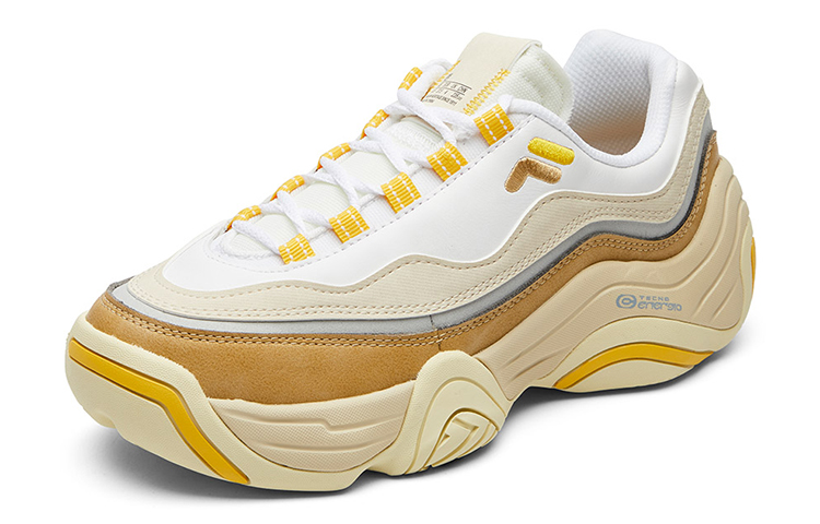FILA FUSION Handle Synthetic Leather Low top Vintage Basketball Shoes Women’s White Yellow