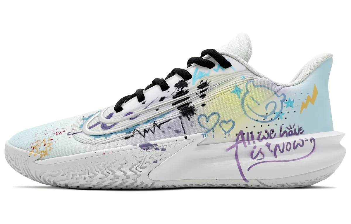 Nike Precision 7 Mesh Abrasion Resistant Low top Basketball Shoes Men's White Blue Purple