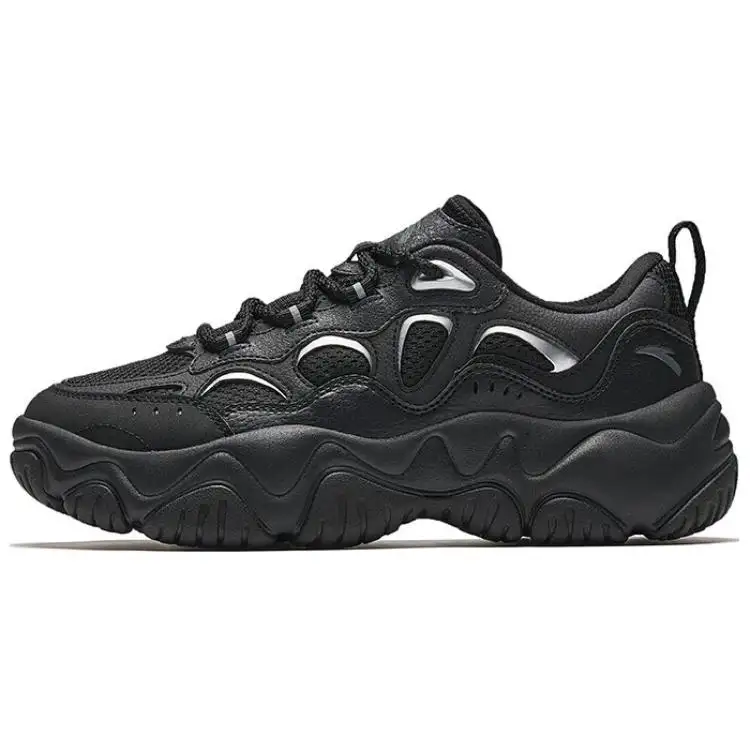 Anta Firefly Slip Resistant Abrasion Resistant Low top Chunky Sneakers Women's Black Silver