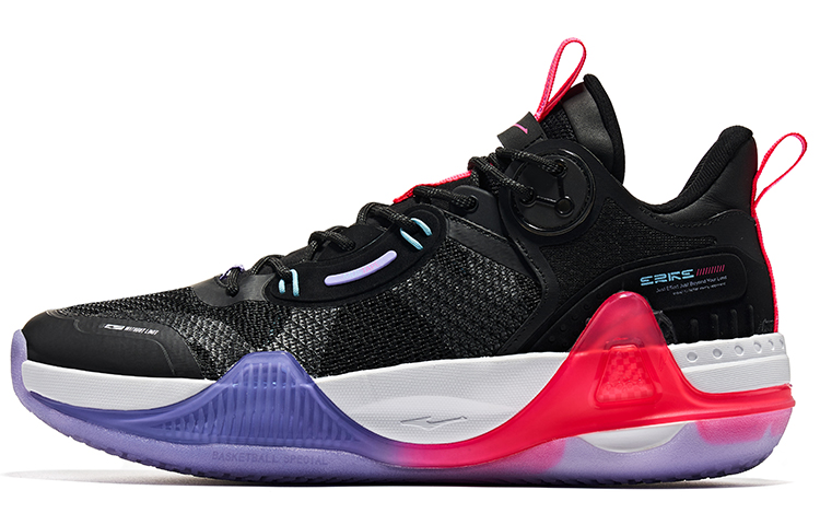 Erke Fabric Cushioning Slip Resistant Abrasion Resistant Low top Basketball Shoes Men's Black Purple