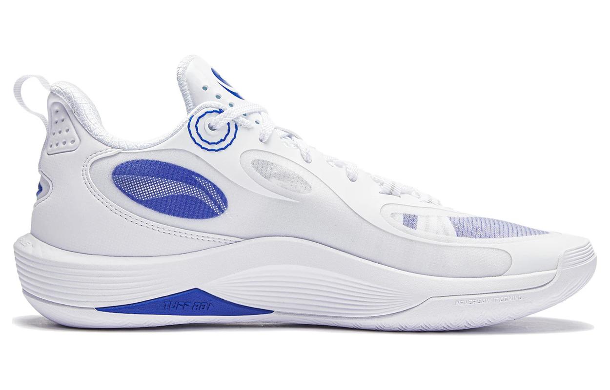Li Ning Comfortable Cushioning Slip Resistant Abrasion Resistant Breathable Low top Basketball Shoes Men’s White Blue