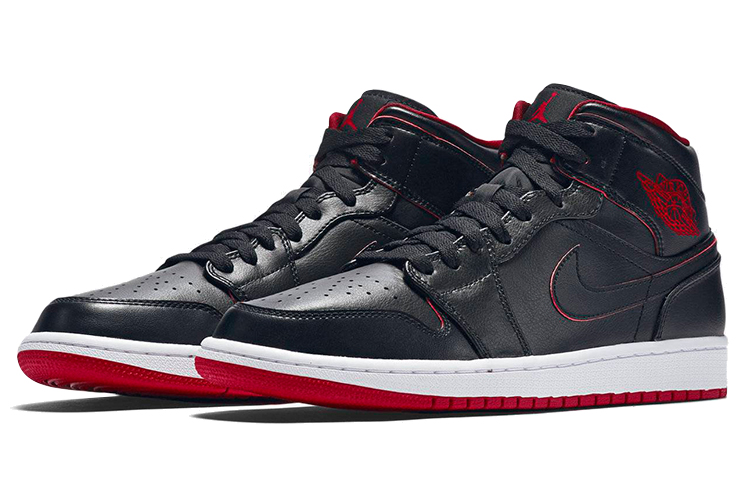 Мужские кроссовки Jordan Air Jordan 1 Retro Mid (черно-бело-красные) — фото 5
