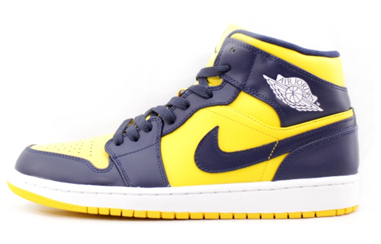 Мужские кроссовки Jordan Air Jordan 1 Mid "Michigan" (желто-черные) — Синий / жёлтый — фото 1
