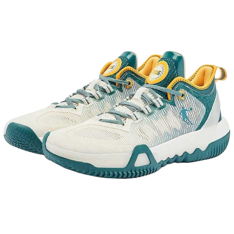 QIAODAN Polishing 6 Cushioning Slip Resistant Low top Basketball Shoes Men’s White Green