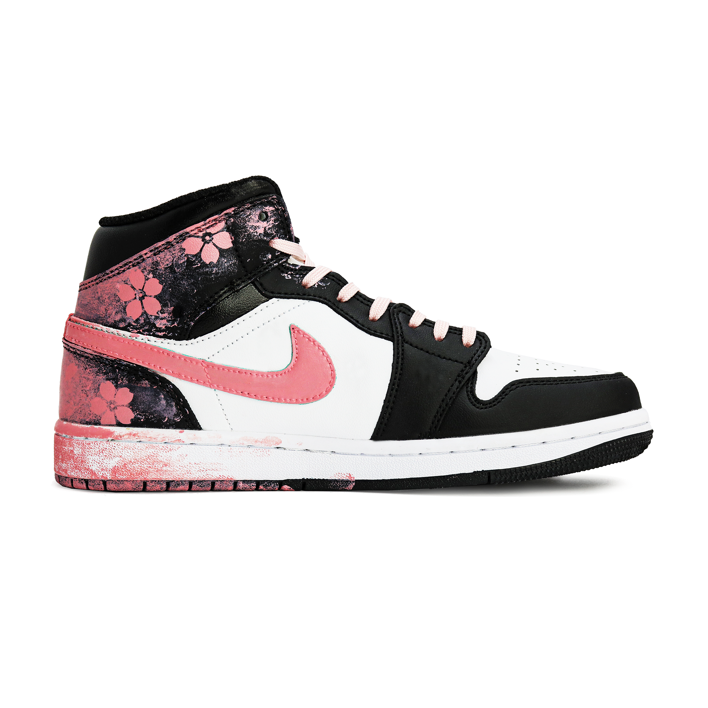 Jordan Air Jordan 1 Slip Resistant Abrasion Resistant High top Vintage Basketball Shoes Unisex Black Pink