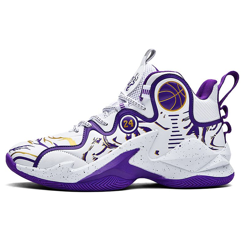 GQWE Textile, Synthetic Leather Slip Resistant Abrasion Resistant High top Basketball Shoes Unisex White Blue