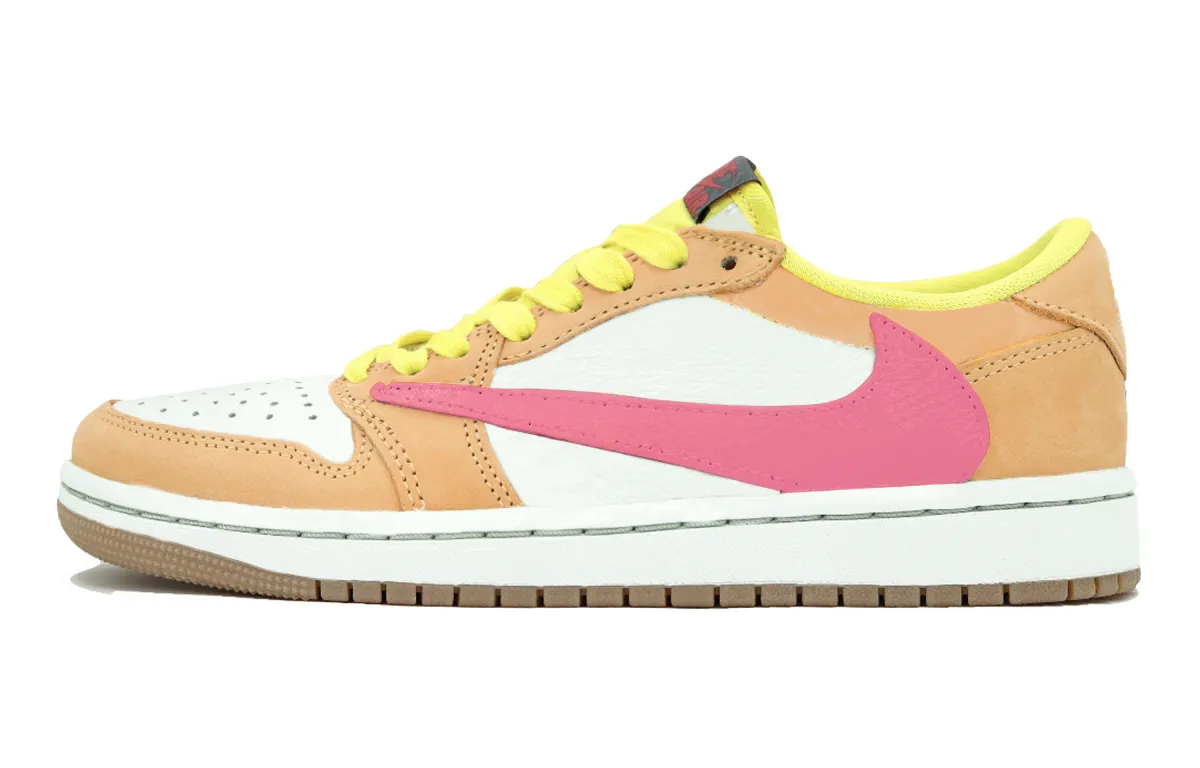 Travis Scott x Jordan Air Jordan 1 Cushioning Balance Low top Vintage Basketball Shoes Unisex Orange Red