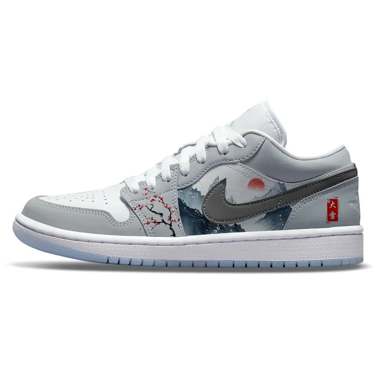 Jordan Air Jordan 1 Abrasion Resistant Slip Resistant Low top Vintage Basketball Shoes Women's Gray White