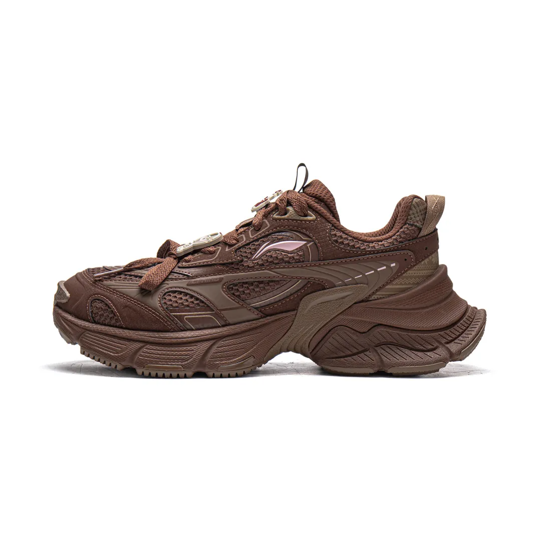 Li Ning Xingji Cushioning Abrasion Resistant Breathable Low top Chunky Sneakers Women's Tan Brown