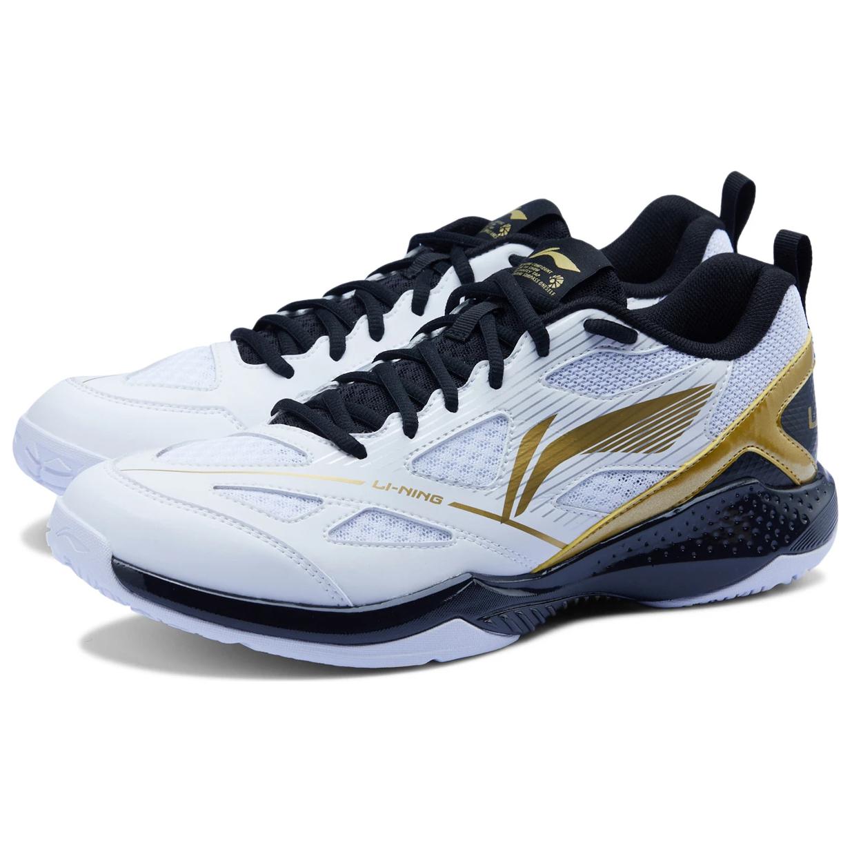 Li Ning Gale Lite Slip Resistant Abrasion Resistant Low top Badminton Shoes Unisex White Gold Black