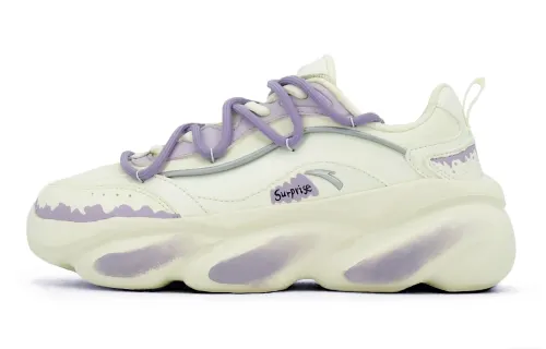 Anta Cat Paw Cushioning Slip Resistant Abrasion Resistant Coverage Low top Chunky Sneakers Women's White Purple