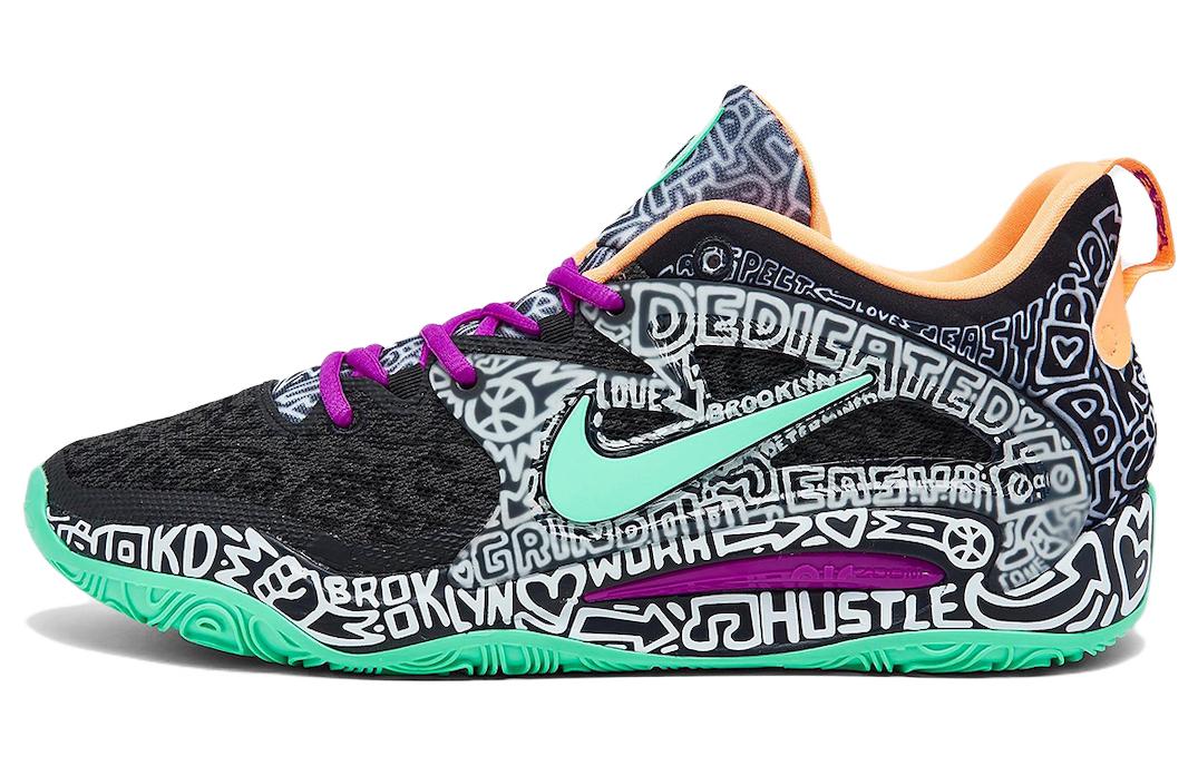 Nike KD 15 Durant 15 \"Brooklyn Graffiti\" shock-absorbing, non-slip, wear-resistant, low-top basketball shoes, black and white