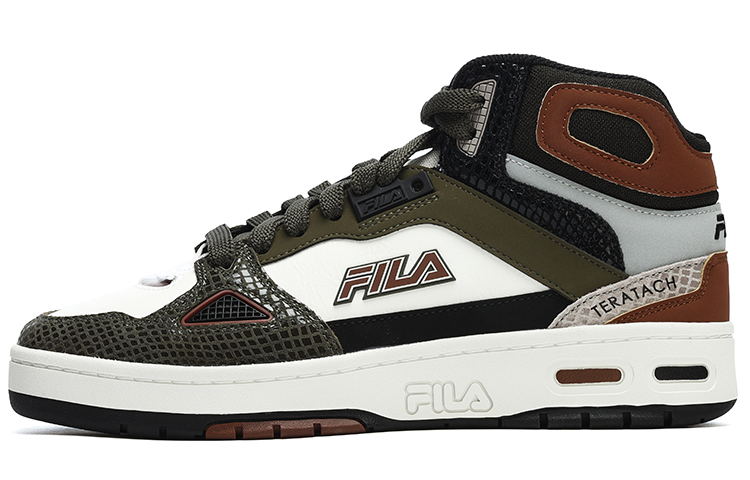 FILA FUSION Teratach Vintage Basketball Shoes Men’s Mid Top Night Olive/Bright White/Black/Brown