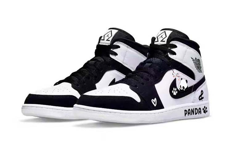 Jordan Air Jordan 1 SE Waxberry Tarepanda, Lazy Panda Comfortable Mid top Vintage Basketball Shoes Men’s Black White