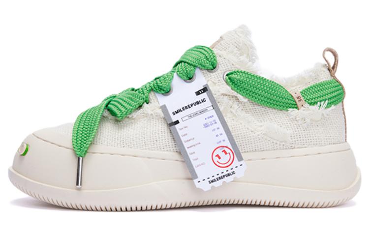 SMILEREPUBLIC Open Ended Smiling Collection Height Increasing Low top Canvas Shoes Unisex Mist White
