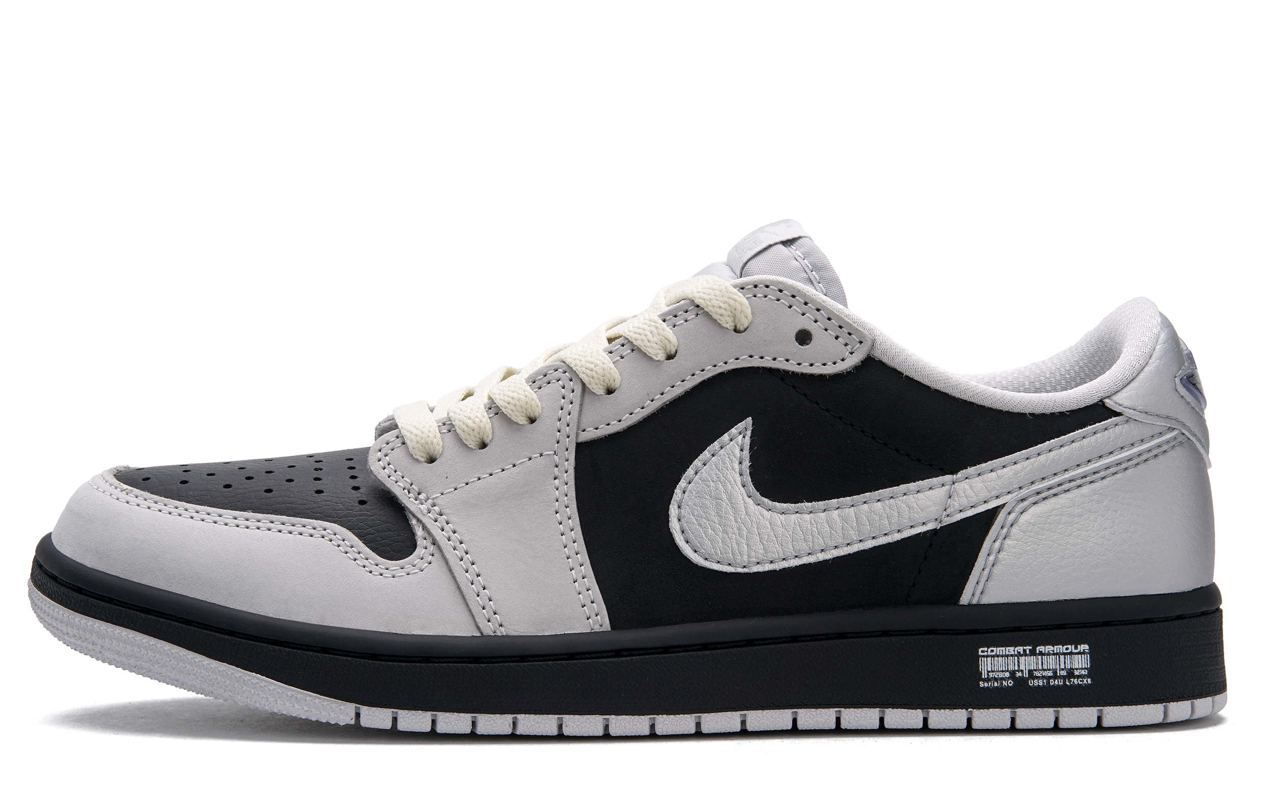 Jordan Air Jordan 1 Cyber Silver Wing Low top Vintage Basketball Shoes Unisex Black Silver